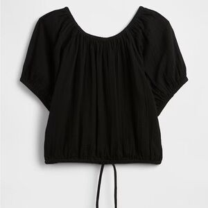 GAP Relaxed Gauze Tie-Hem Top Black Medium